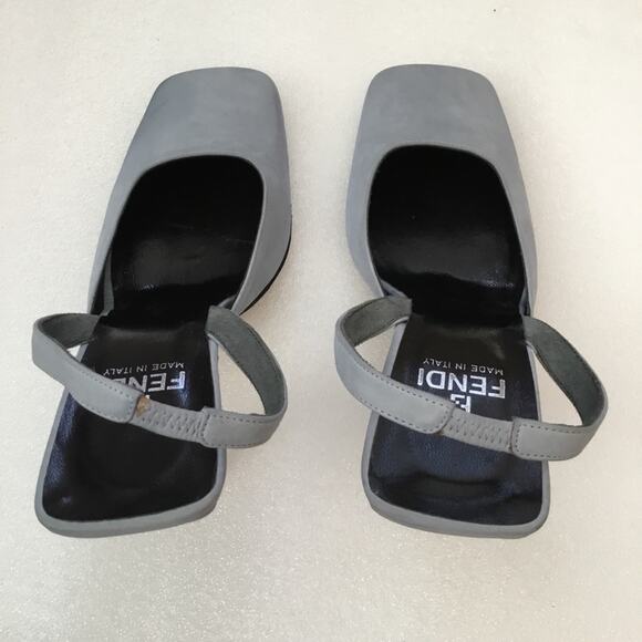 Authentic Fendi Blue Square-Toe Slingback Heels - Picture 7 of 8